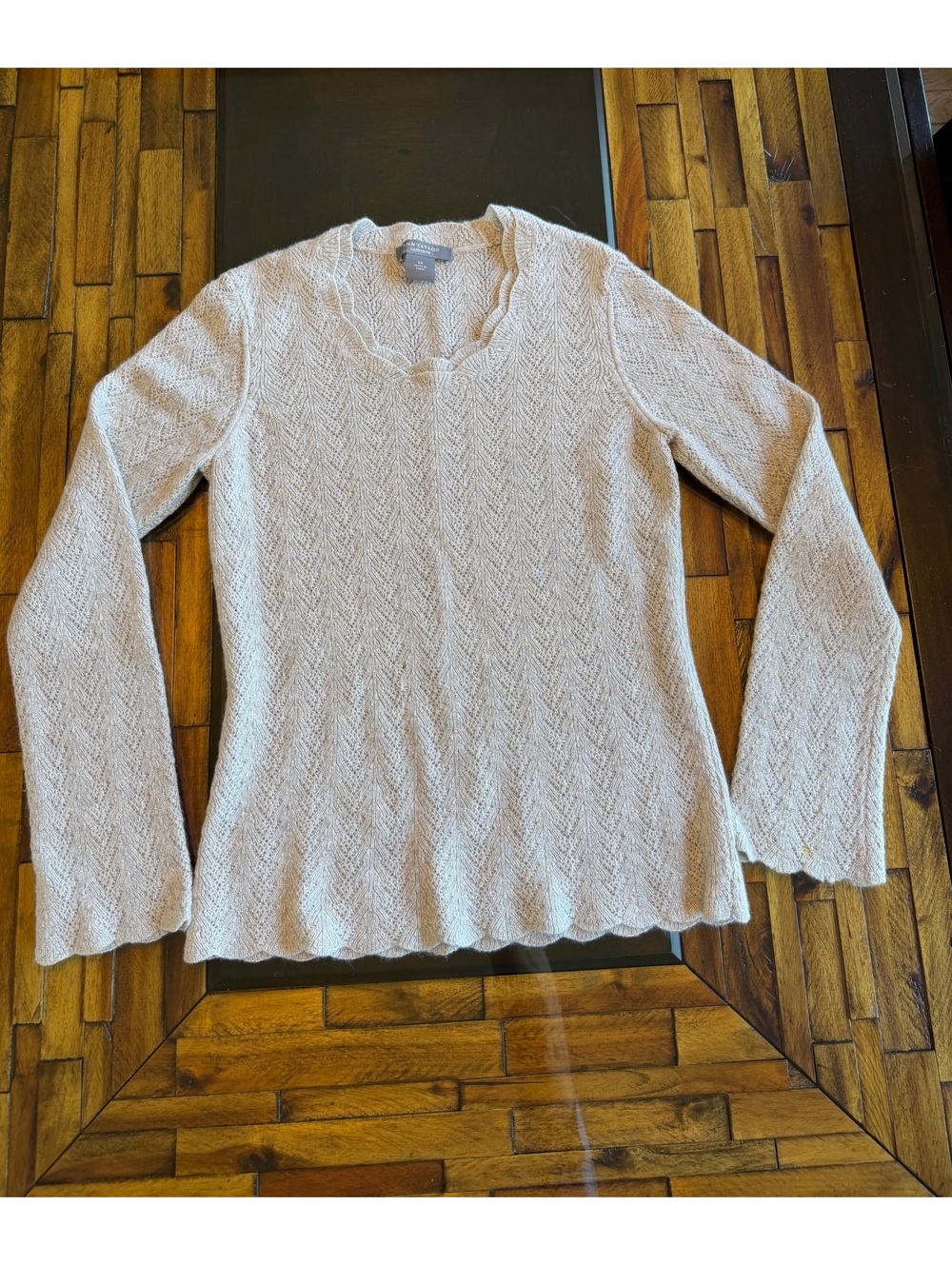 Ann Taylor Cashmere Gray Silver Metallic Scalloped Sweater SP